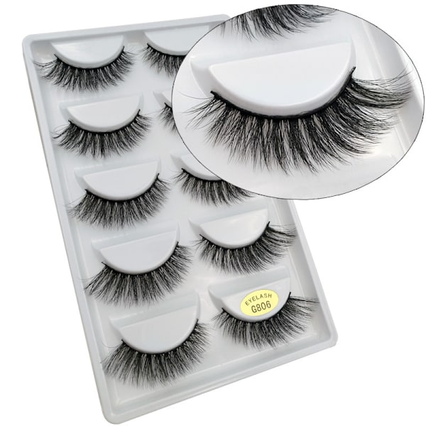 5 par falske øjenvipper - 3D faux mink - G806 Black Svart