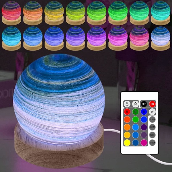 RGB 16-Värinen Planeetta Lasipallo Yövalo, Himmennettävä USB Astronominen Lamppu Kaukosäätimellä (8cm) Parent
