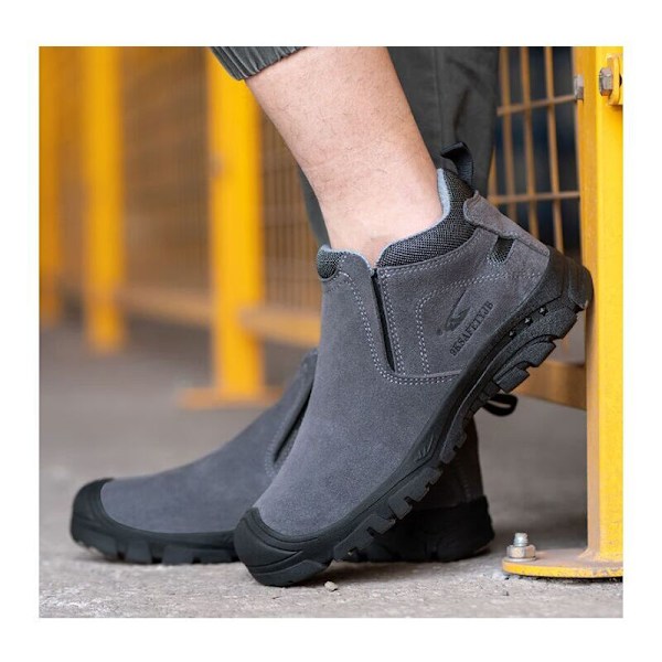 Svetsarskor med Slip-on - Halkfri gummisula - Nötningsbeständiga, skållningsskyddande arbetsskor för svetsare - Grå - 41EU..DEBUNS