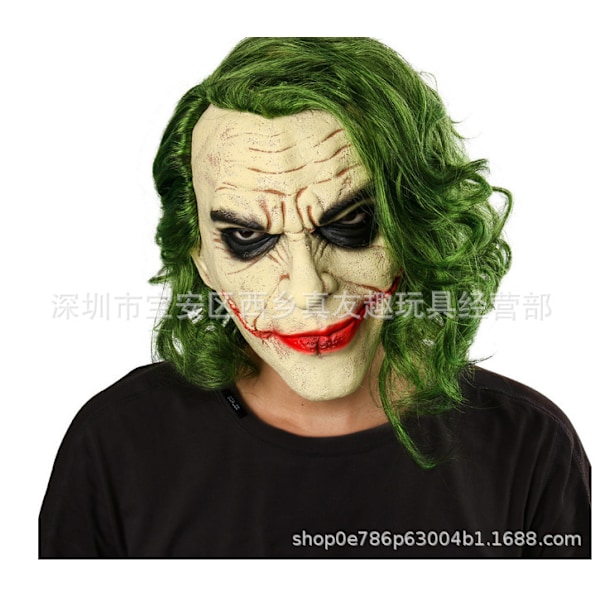 Noga valt Batman Jack-mask, joker-mask, Halloween-clownmask, grönt hår, röd näsa, latex huvudöverdrag DC Jack Face