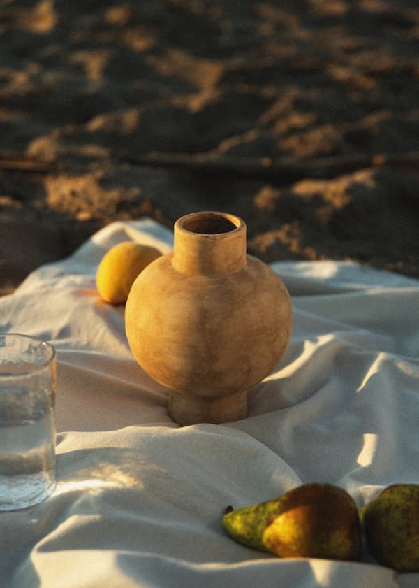 Keramisk Vase Mat Beige Rund Boho Indretning til Tørrede Blomster og Grene Rustik Middelhavsstil til Stuebord og Hylde