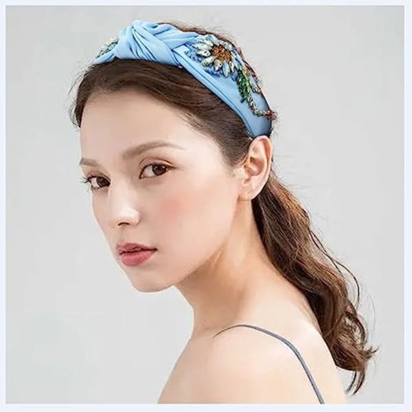 Rhinestone Crystal knutna pannband for kvinner, mode hårbåge pannband Accessoarer flicka huvudbonader, handgjorda smycken hårband (blå)