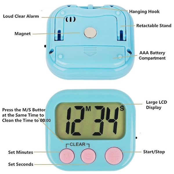 3-pakke digital timer for lærere Små timere for barn Magnetisk bakside Stor, Hvit