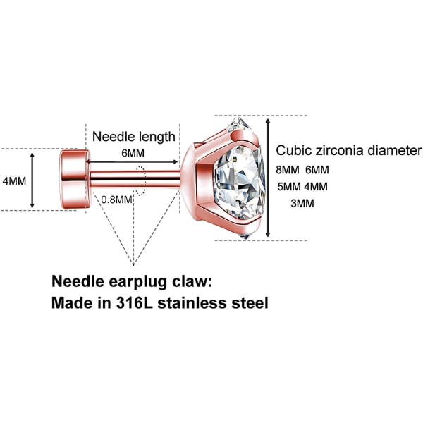 Cubic Zirconia Hypoallergeniske Øreringe Mænd Kvinder Personlighed Brusk Mode Kirurgi Stål Spiral Øreringe 5 Par Rose