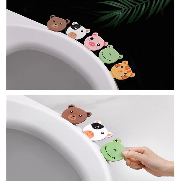 5-delt Toiletlåg Oplukker Bærbar Toiletgreb Låg Oplukker Tegneserie Selvklæbende Krog Flik Toiletlåg Oplukker