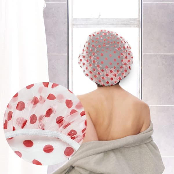 6 badehetter - elastiske, gjenbrukbare - for dusjer, svømming, spa - blå, rød, gul
