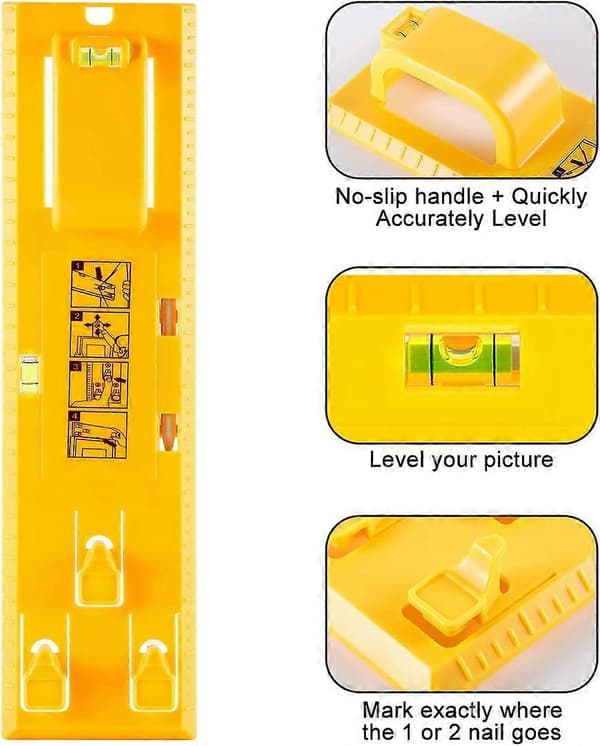 Picture Hanging Tool with Level, Simple Frame, Picture Hanger, Wall Hanging Kit (Yellow Hanging Tool)