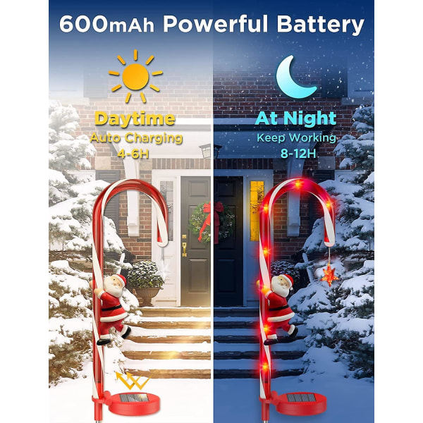 Solcellsdrivna Ljus för Utomhus Trädgård Vattentäta, Power Candy Cane Ljus med Tomte & Stjärnor Trädgårdsdekoration Solcells Stake Ljus (d-4-d0)