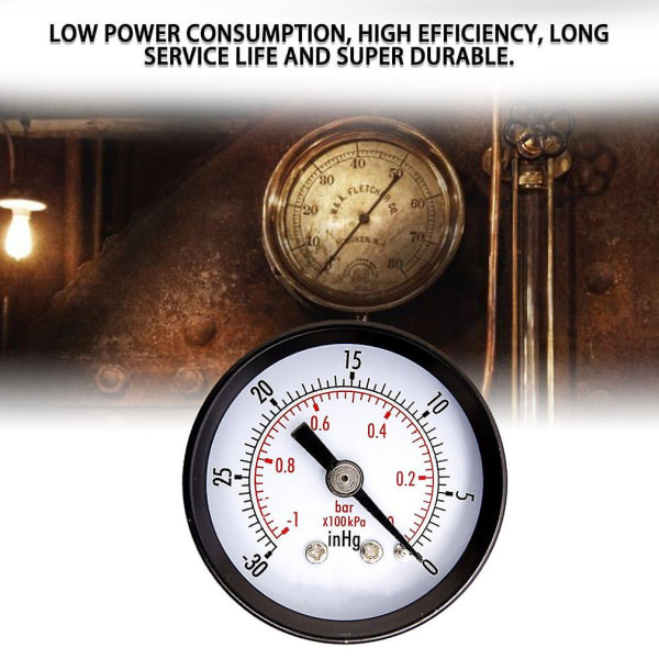 1-1/2&quot; Torr Verktygs Mini Vakuum Tryckmätare Svart Stål 1/4&quot; Mittback