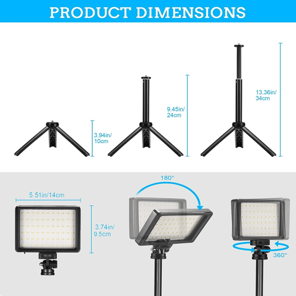 Galaxy 2-pakks LED-videolamper, dimbar 5600K USB Video LED-panel med stativ