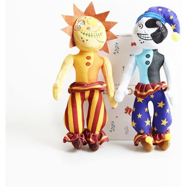 Sundrop och Moondrop FNAF Clown Cartoon Plyschleksak, 30 cm FNAF Security Breach Fylld Plyschleksak Clownfigur för Flickor Pojkar Present (Moon B)
