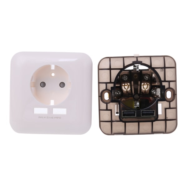 Veggladeradapter Omvandler 220V 16A EU-kontakt Power Panel Dobbel USB 2.1A Sikkerhetslader PC Brannsikkert