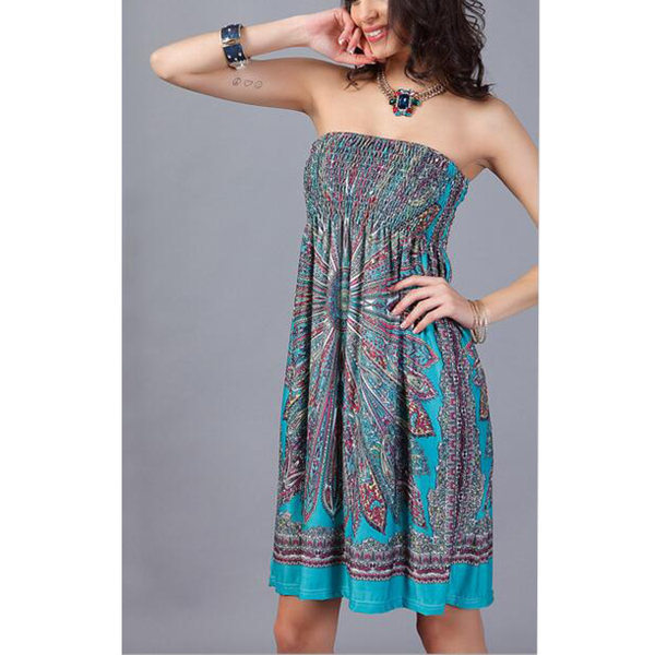 Dame Strand Cover Up og Kaftans Wraps Damer Sommer Ærmeløs Strapless Strand Sundress Etnisk Bohemian