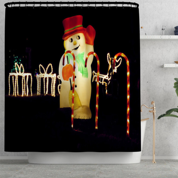 Jultomte-serie 3D Digitaltryck Vattentätt duschdraperi Badmatta Toalett 4-delat set, A02