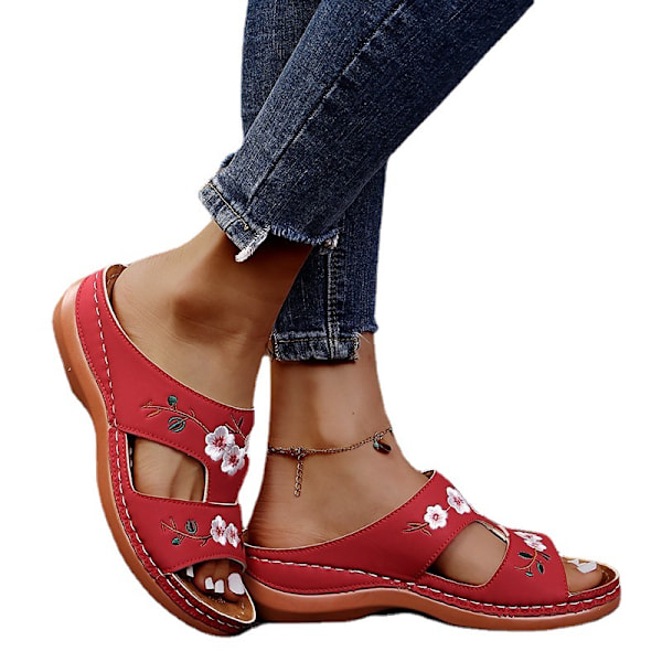 Sandaler för kvinnor, mjuka sulor, kilklackar, sommarsandaler för kvinnor röd red EU39