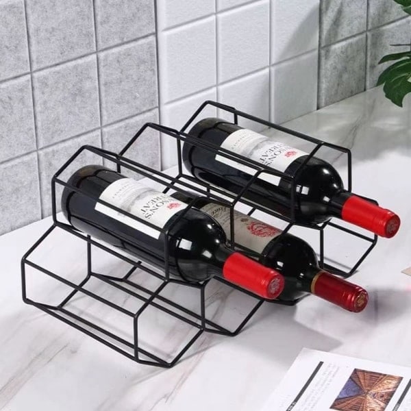 Fritstående metalvinreol til 9 flasker - Sort, vinopbevaringsorganisator