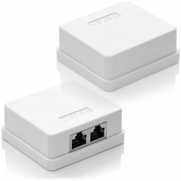 2 x CAT 6a Nätverksuttag, 2 x RJ45 FTP-uttag, Skärmad 10Gbit LAN Ethernet Väggmonteringskabel, Vit