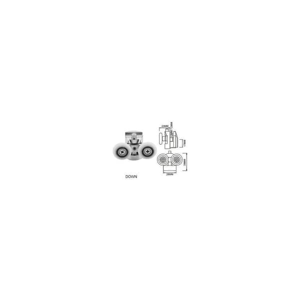 Sett med 4 doble ruller - for skyvedusjdør, 2 hjul 23 mm diameter sinklegering bad..DEBUNS