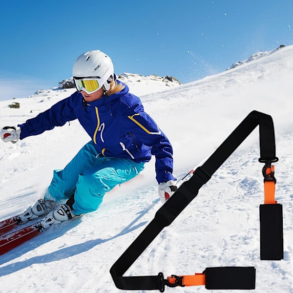 Universal Ski Bærestropp, Justerbare Borrelås Ski Stropper, Enkel Transport for Skiutstyr, Svart/Oransje