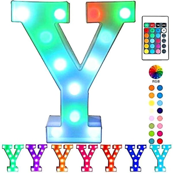 Fargerike LED Marquee Bokstavslys med Fjernkontroll Lys Opp Marquee Skilt Fest Bar Bokstaver med Lys Dekorasjoner for Hjemmet - Flerfarget（Y）