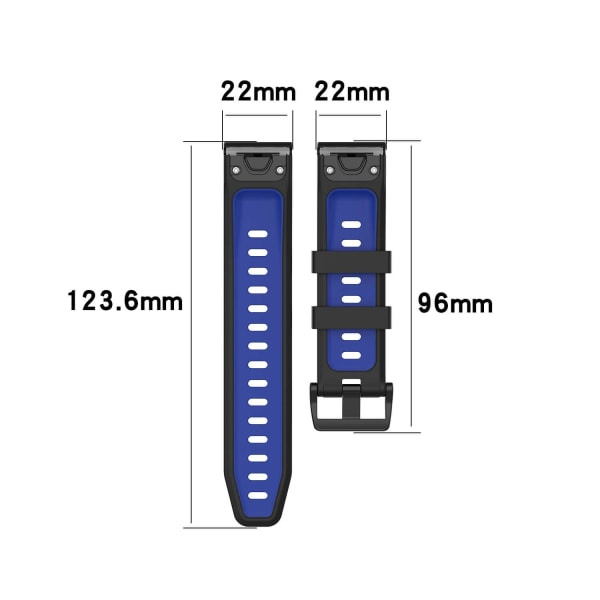 Silikonarmbånd 22mm Blå & Sort til Garmin Fenix ​​5/5 Pro/6/6 Pro Blå, Sort