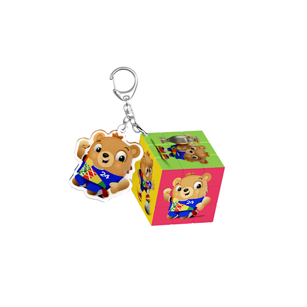 2024 Tysklands EM maskot nøkkelring tre-lags Rubiks kube liten Rubiks kube anheng dekorasjon gave Maskot sparker Mascot kicking ball Small Rubik's Cube