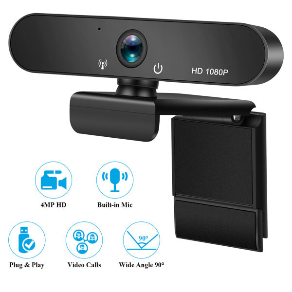 1080P webbkamera med mikrofon Fleksibelt rotasjonskamera Plug&Play for hjemmekontor