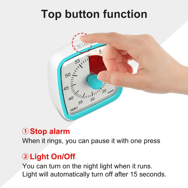 Visuell timer med nattlys, 60 minutters nedtellingstimer for barn