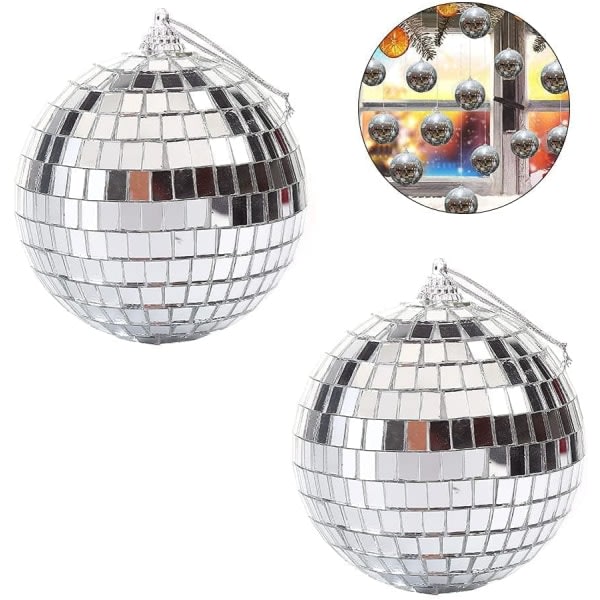Galaxy 2st Spegelkula, 10cm Julkulor Spegelkula, Silver Glitterboll, Disco Spegelkula Hängande Discolampa för att hänga dekoration, Glitterboll