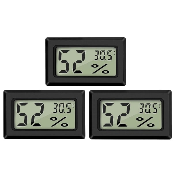 LCD digital temperatur- og luftfuktighetsmåler termometer, mini digital termometer hygrometer 3-pakning – kvadratisk