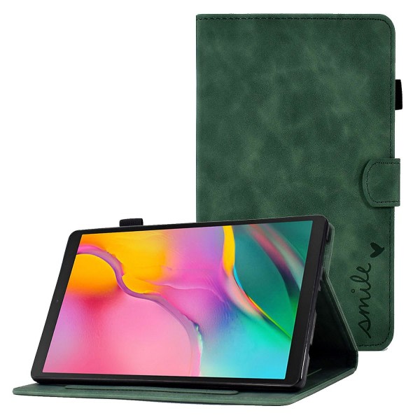 För Samsung Galaxy Tab A 10.1 (2019) Sm-t510 Pu Läder Case Kortplatser Folio Stativ Mönster tryckt cover med pennhållare, Auto Green