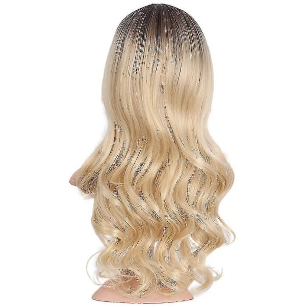 TG Lång lockig peruk Ombre blond vågig peruk 2-tons blond syntetisk cosplay festperuk Värmebeständig