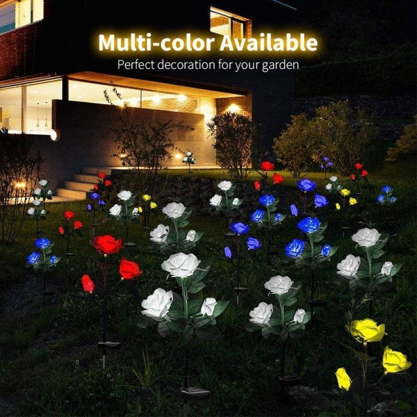Kunstige Rose Solblomst Lys Utomhus Dekorative Solcelle LED-lys IP44 Vanntett for Patio, Hage, Plen, Balkong (Blå, 1 stk)