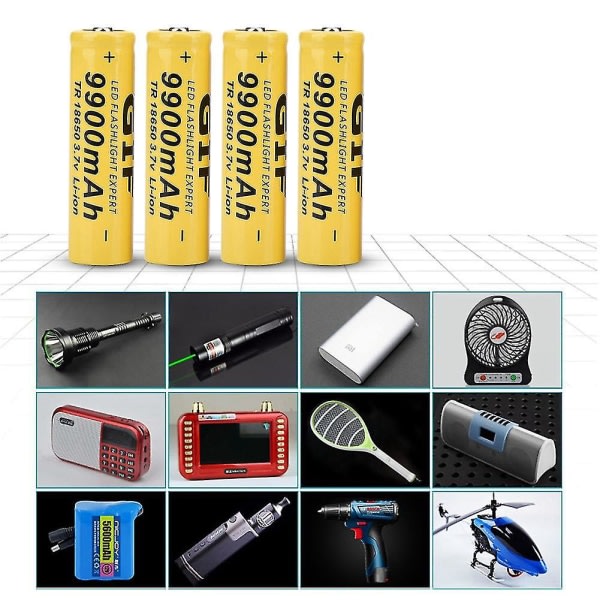 4st Ficklampa Batteri Gif 9900mah 18650 Oppladingsbart batteri Gul