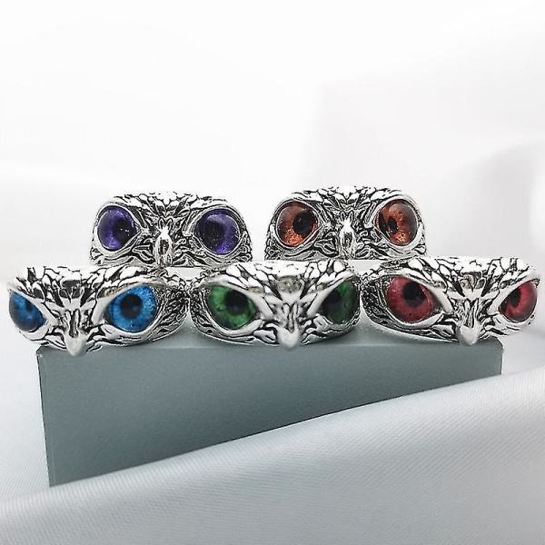 Ugle Djæveløje Ring Retro Kreativ Overdreven Dyr Par Åbning Justerbar Ring Grænseoverskridende Engros (Farve: Rødøjet Ugle Ring)