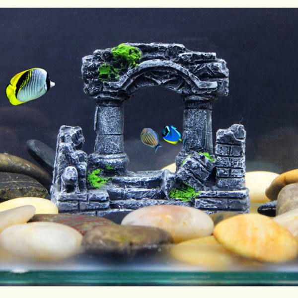 Harpiks Akvarium Kunstig Gamle Ruiner Serie (dobbelt romerske søjler, 9*4*8cm),