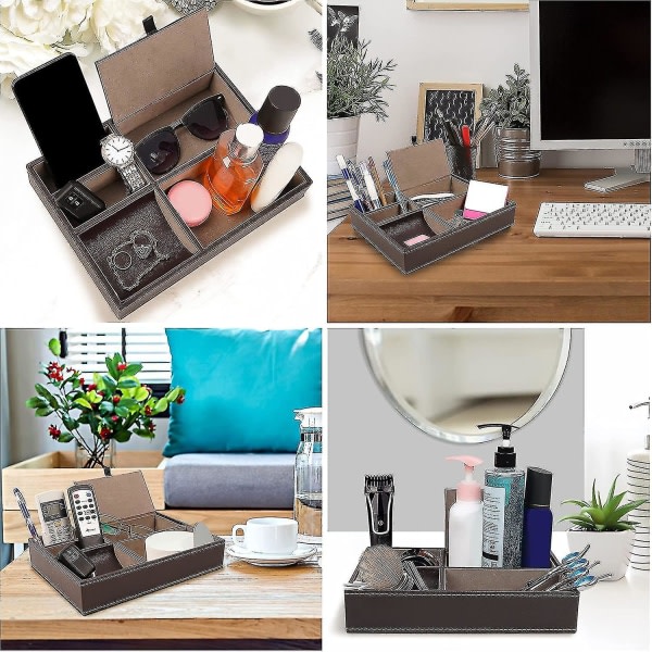 Galaxy Betjänad läderbricka, nattduksbord, organiseringslåda för skrivbord eller byrå, case(brun)