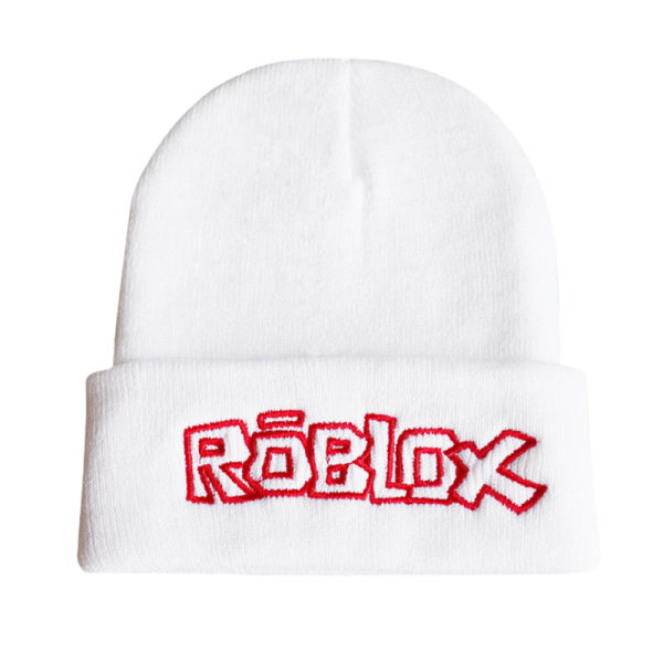 Roblox Unisex Stickad Hue Broderi Vinter Varmt Skihue Hvid