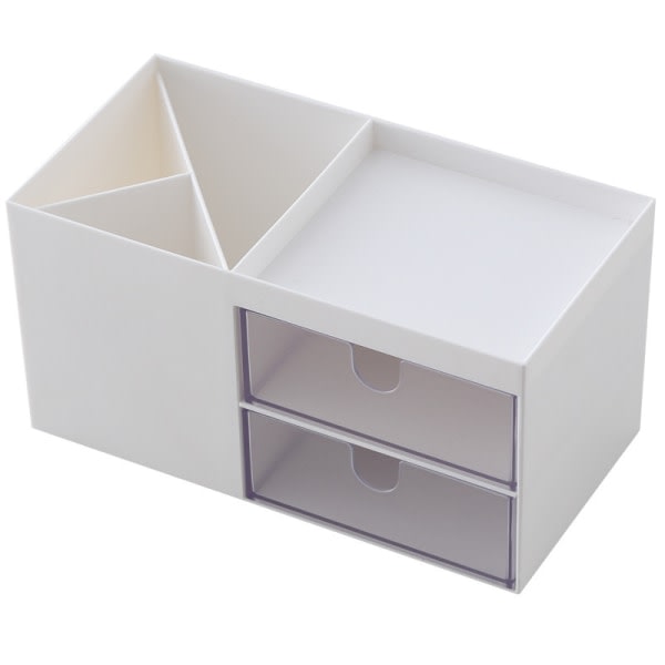 Bordsförvaringslåda med dobbelt lådor, opbevaringslåda i kosmetisk plastfack vit
