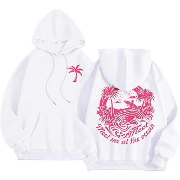 Palm Puff Huppari Oversized Pitkähihainen Kirjainpainettu Collegepaita Teinitytöille Y2k Huppari Muoti Kiristysnyörillinen Collegepaita Taskuilla Valkoinen White XL