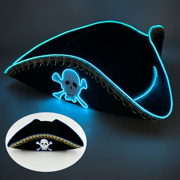 Halloween-hatt med perler, karnevalfest, LED-trådløs fluorescerende fargerik cowboyhatt, lysende hatt, laserfantasi-cowboyhatt Pirate Hat-Dark Blue One Size