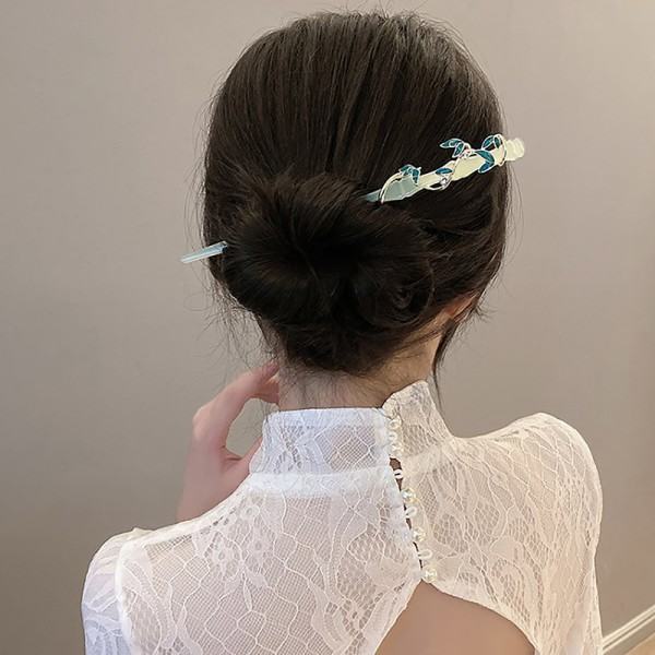 Hanfu Bambu Kristalli Hårneulat Lehdet Hårtikku Tyttö Pääkoriste Valkoinen
