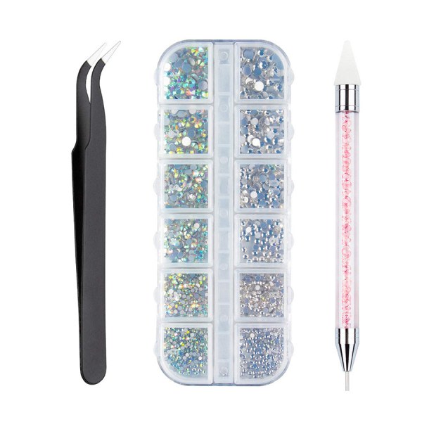 TG 1440 stykker 6 størrelser Nail Art Strass, flat bakside rund krystall