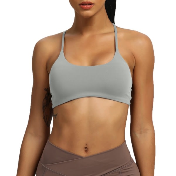 Träningspass for damer Sportbehåar Fitness ryggløs vadderad behå med låg slagkraft Yoga Crop linne-grå
