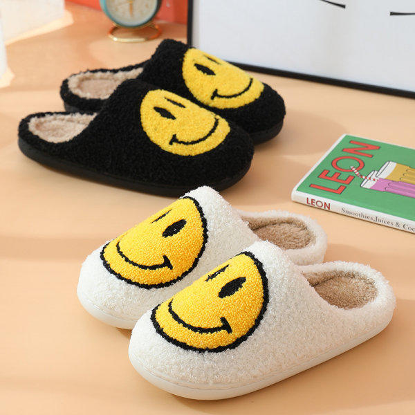 Retro Smilende Ansikt Myke Plysj Komfortable Varme Slip-on Tøfler For Par Vinter Varme Innendørs Tilbehør 1 stk