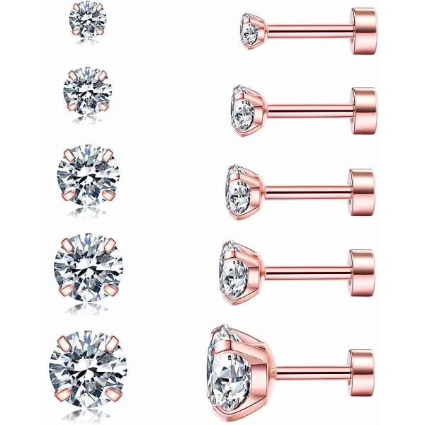 Cubic Zirconia Hypoallergena Örhängen Dam Herr Dam Personlighet Brosk Mode Kirurgi Stål Spiralörhängen 5 Par Ros