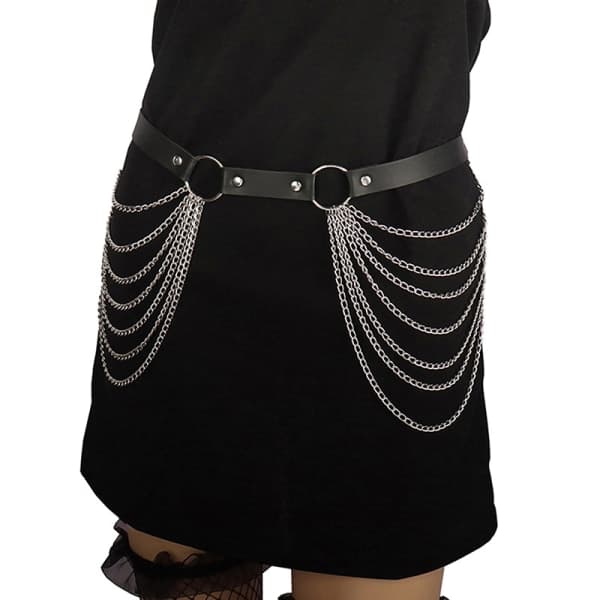 Sort Læder Kæde Bælte Goth Sexy Krops Kæde Rem Talje Cincher