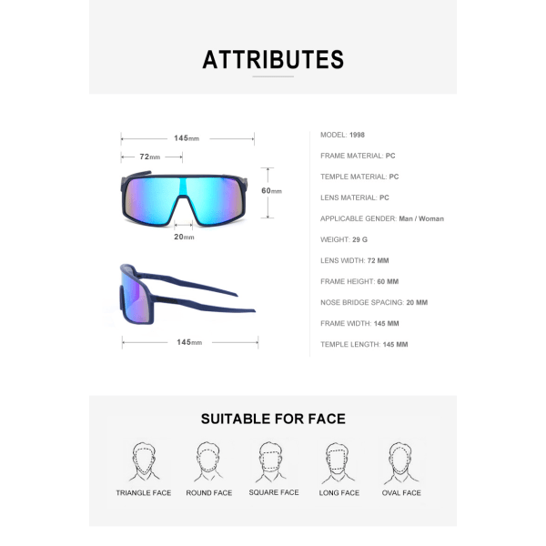 Sportssolglasögon polariserede linser med TR90 Slitstark og fleksibel ram for mænd Kvinnor Løpning Körning Cykling Etc