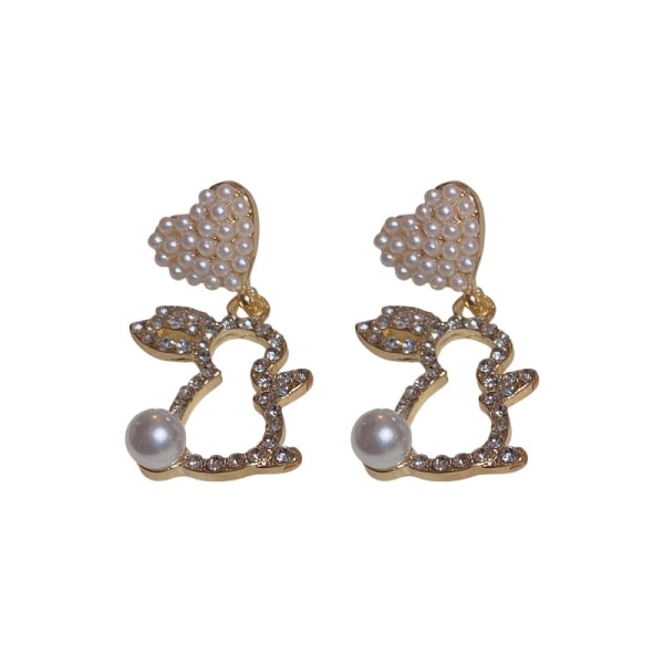 Silvernål pärla diamant söt kanin örhänge japansk og koreansk söta temperament mångsidiga mode örhängen