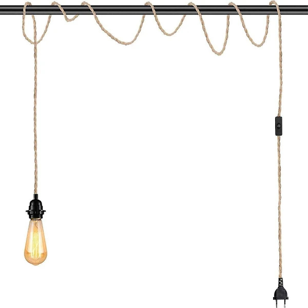 2-pack Pendant Lights with Switch, Hemp Rope with 4.5m Cable, E27 Socket for Hallway, Kitchen, Dining Table, Bar (without Bulb)-XF7-_yux